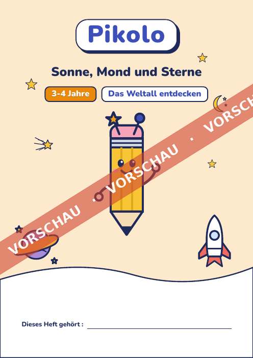 Spielerisches Heft Sonne, Mond und Sterne, 3-4 Jahre