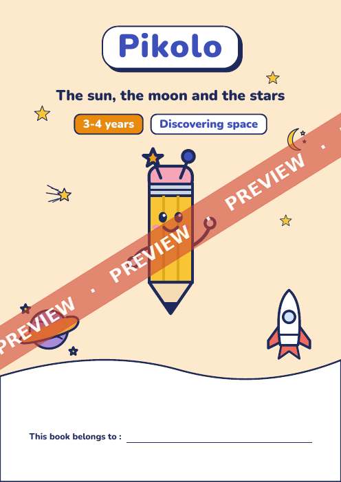 Fun theme book The sun, the moon and the stars, 3-4 years