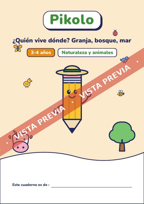 Cuaderno lúdico ¿Quién vive dónde? Granja, bosque, mar, 3-4 años