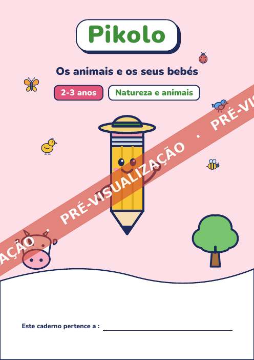 Caderno lúdico Os animais e os seus bebés, 2-3 anos