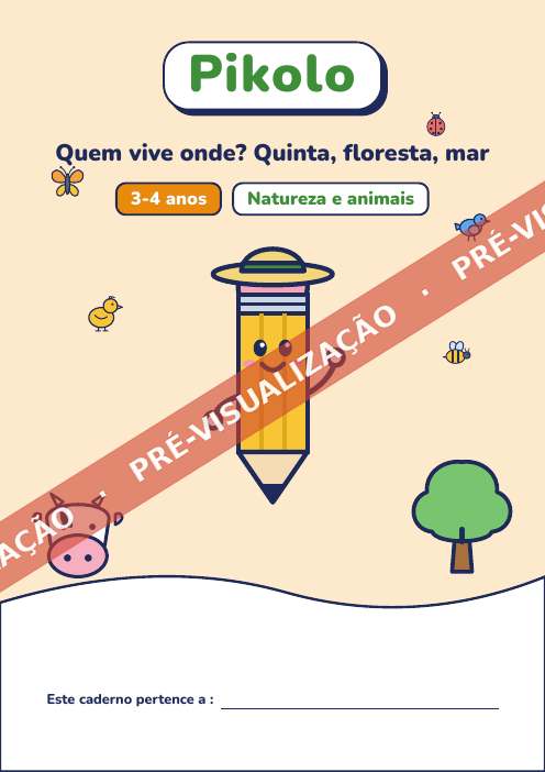 Caderno lúdico Quem vive onde? Quinta, floresta, mar, 3-4 anos